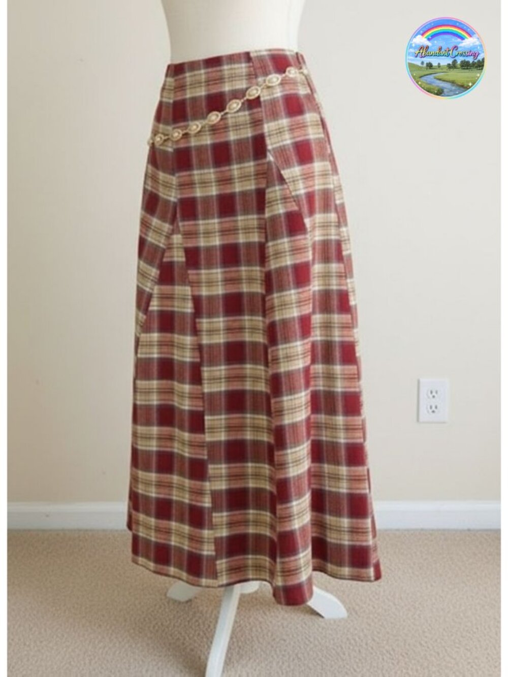 EXLURA Womens Flannel Plaid High Waist A Line Flared Pleated Maxi Skirt